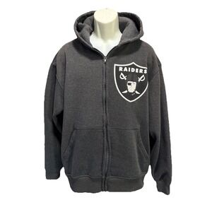 Pro Champ‎ NFL Raiders Graphic Logo Zip Up Hooded Jacket Size Large Pockets